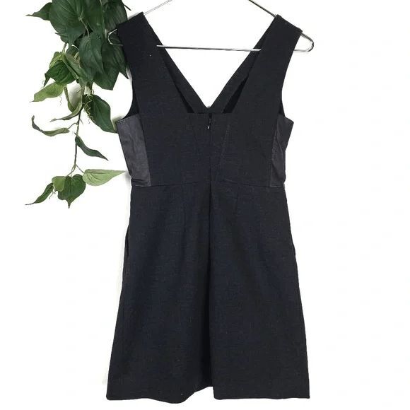 Madewell Leather Charcoal Gray Insert Pointe V Neck Leather Panel Dress Size: 0 - Picture 5 of 7